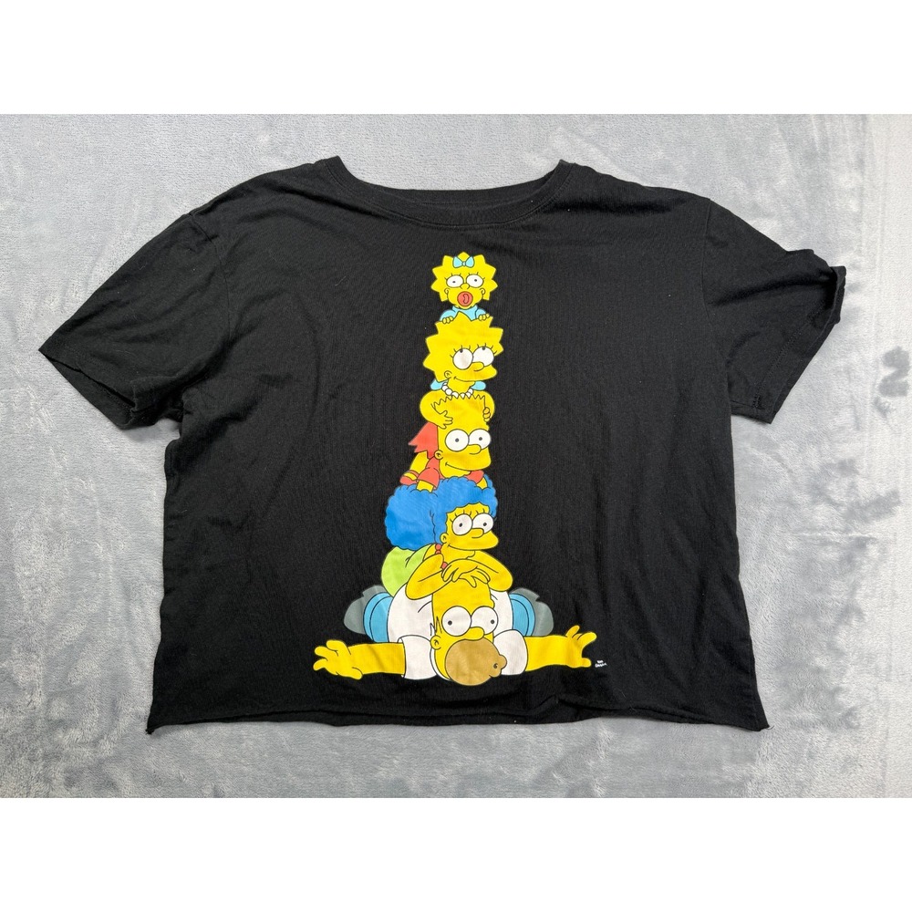 The Simpsons Cropped T Shirt Womens Large Black Cotton Graphic Oversized Fit